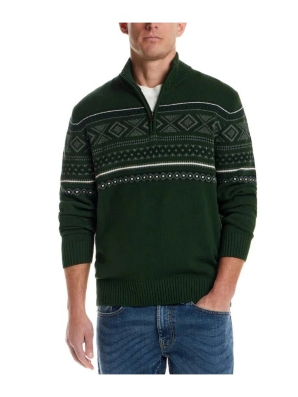 Weatherproof Vintage Men's XL Holiday Sweater Green Cotton Fair Isle K1346